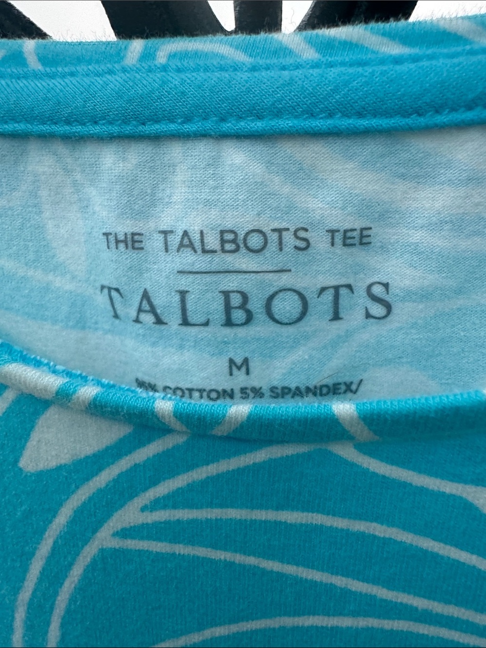 Talbots Turquoise and White Floral-Print Short Sleeve Tee - Picture 2 of 4